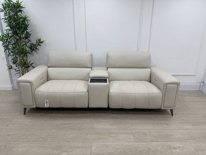 DFS Showcase Power Recliner 3 Seater Sofa With Smart Console Unit Frost Leather