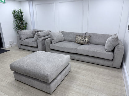 Sofology The Westwood 4 Seater Sofa, Loveseat & Footstool In Silver Chenille