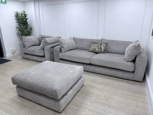Sofology The Westwood 4 Seater Sofa, Loveseat & Footstool In Silver Chenille
