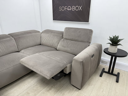 DFS Lauder Power Recliner Corner Sofa In Taupe Velvet Fabric