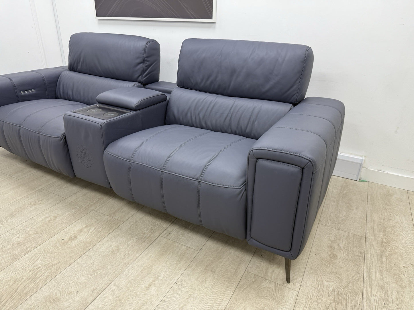 DFS Showcase 3 Seater Power Recliner Cinema Sofa In Denim Leather Fabric