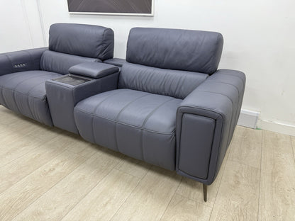 DFS Showcase 3 Seater Power Recliner Cinema Sofa In Denim Leather Fabric