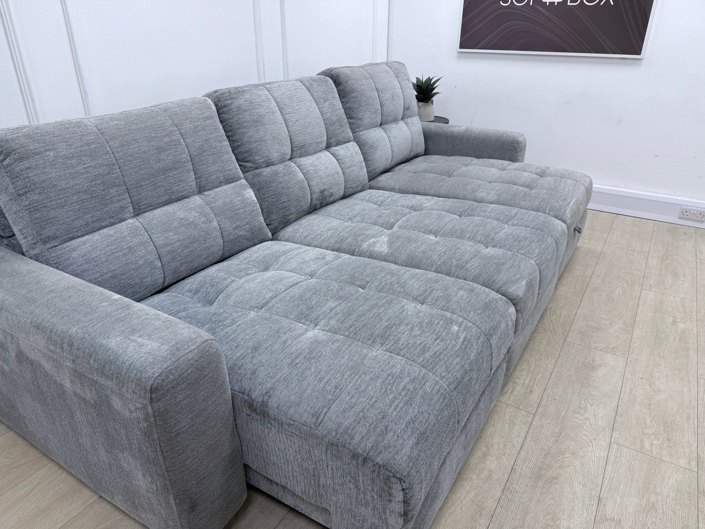 DFS Steller Power Slider 3 Seater L Shape Sofa In Mist Grey