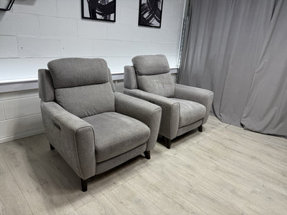 Furniture Village Zen Power Recliner Chair Set X2 In Herringbone Grey Fabric