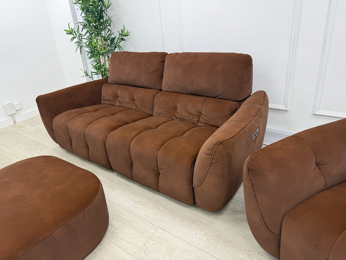 DFS Elektra Power Recliner Sofa, Armchair & Footstool Set In Burnt Orange