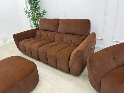 DFS Elektra Power Recliner Sofa, Armchair & Footstool Set In Burnt Orange