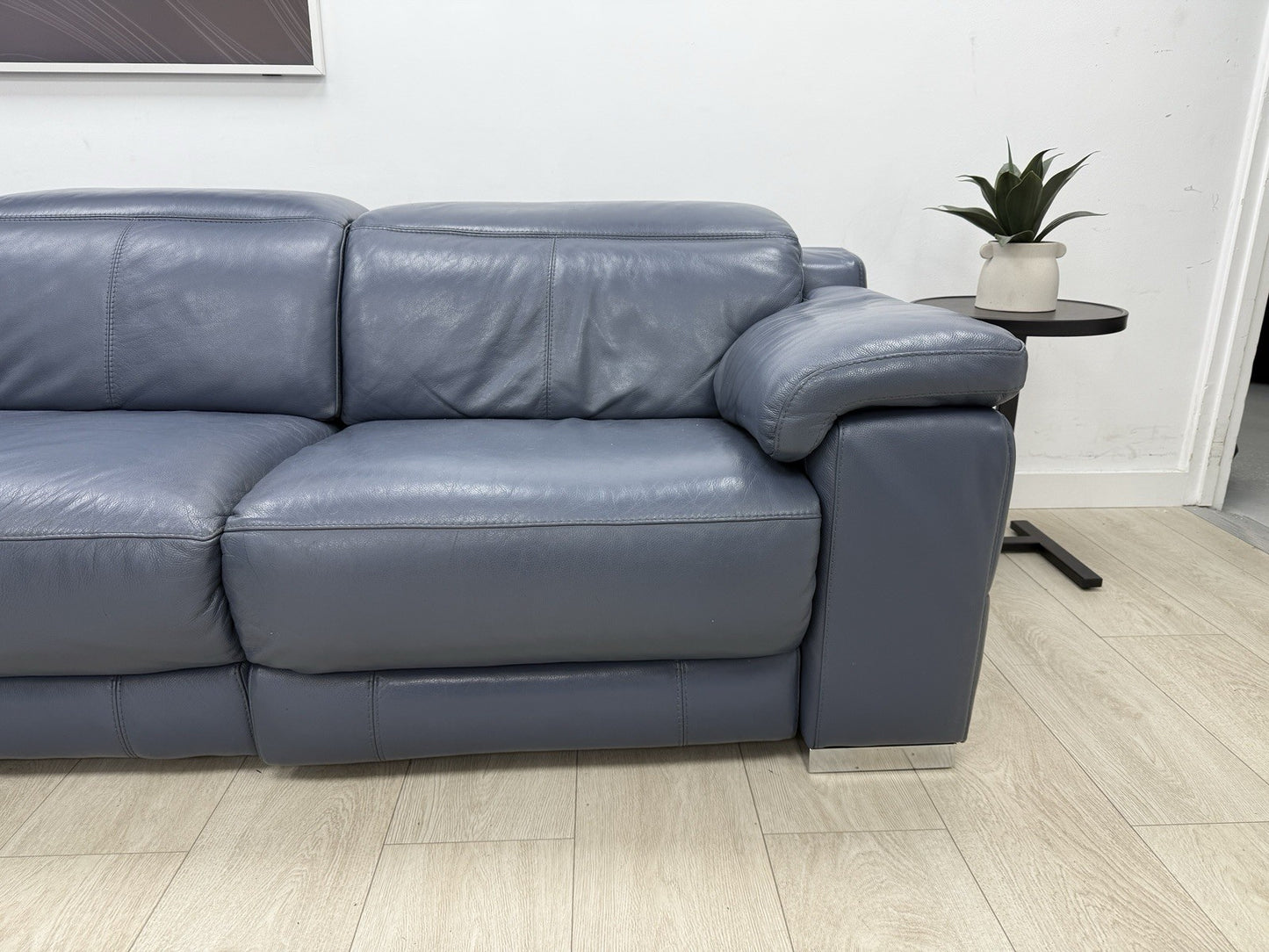 Sofology Laurence Power Recliner Corner Sofa In Smoke Blue Leather