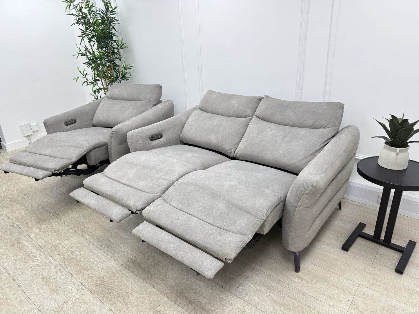Sofology Renato Power Recliner 2 Seater Sofa & Chair Set In Stone Fabric