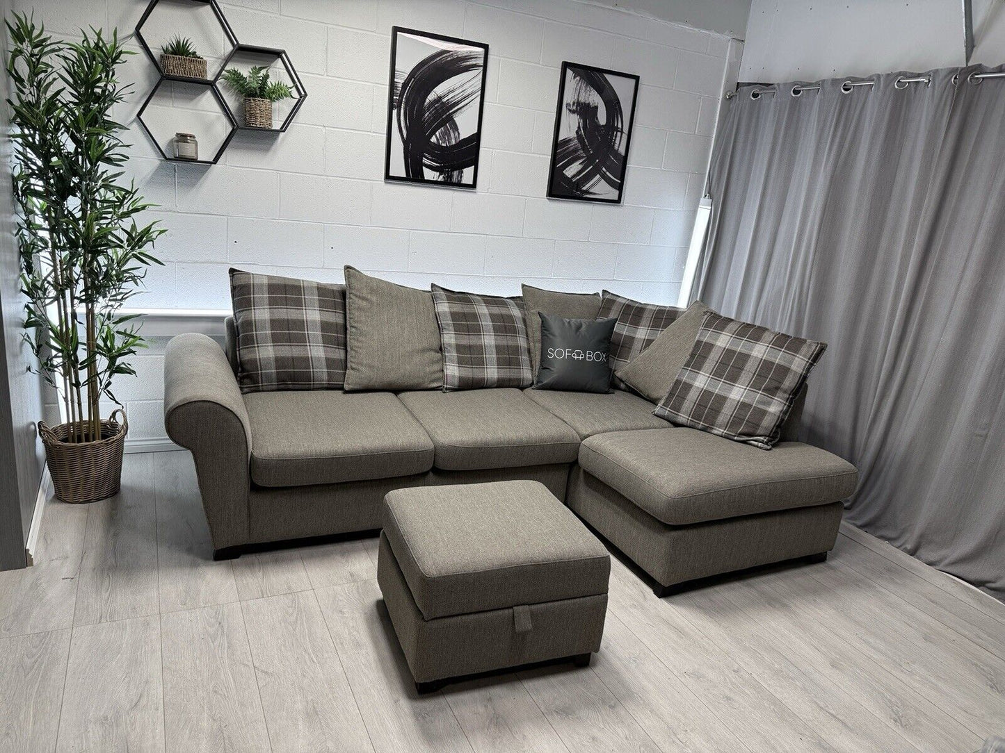 DFS Owen Corner Sofa and Footstool Set in Taupe