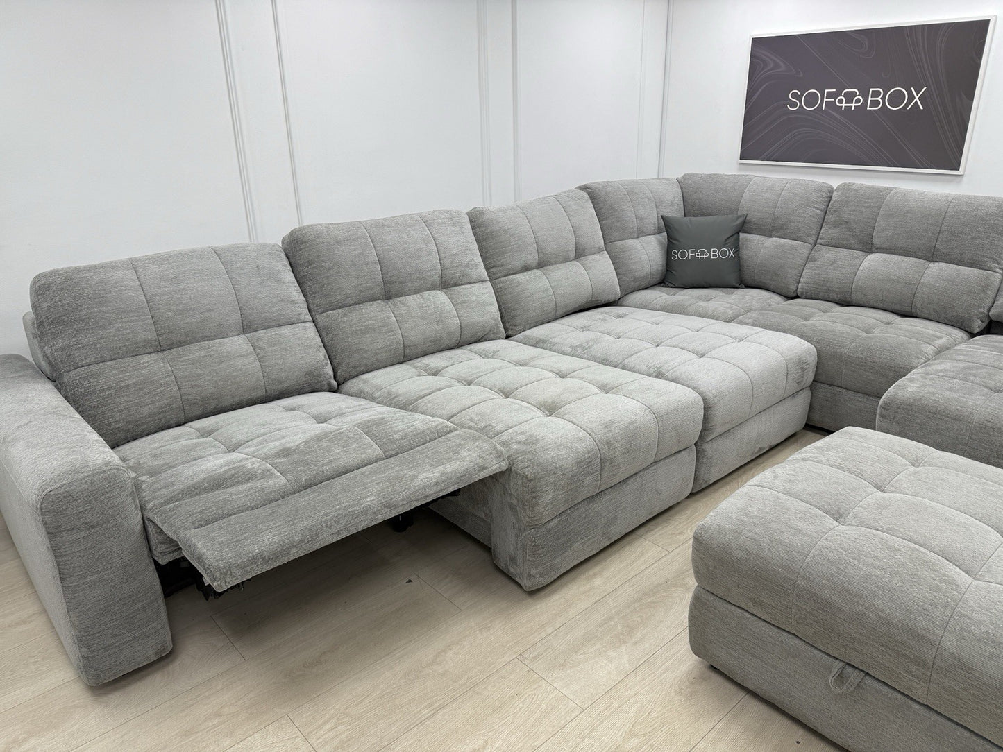 DFS Steller Corner Sofa & Footstool In Mist Grey