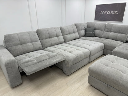 DFS Steller Corner Sofa & Footstool In Mist Grey