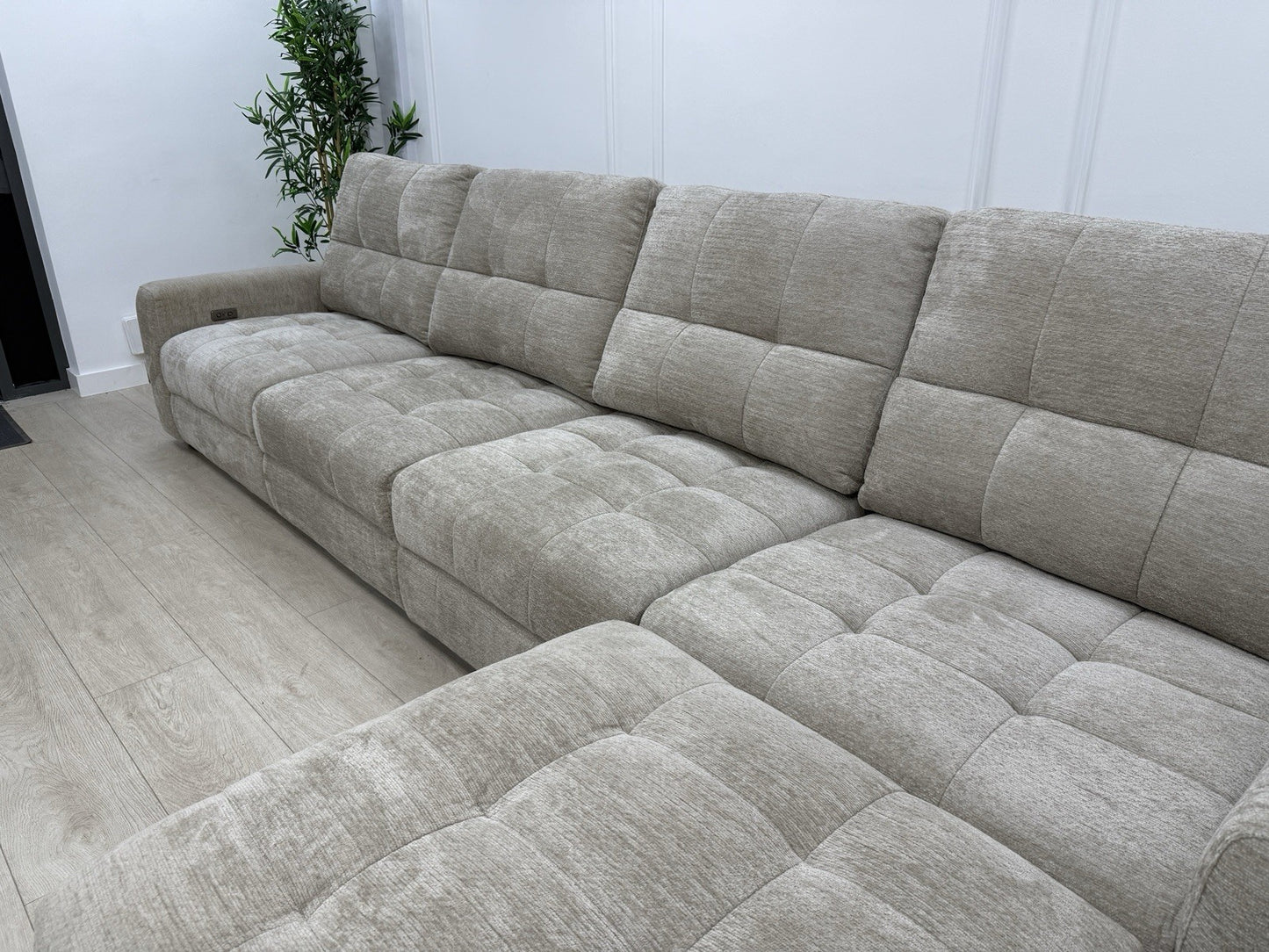 DFS Steller XL Power Recliner Chaise Sofa In Taupe Fabric