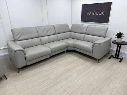 DFS Tahiti Leather Power Recliner Corner Sofa & Armchair Set In Light Grey