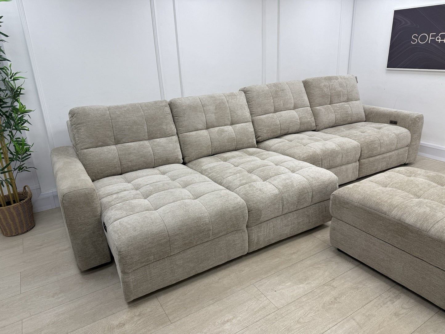 DFS Steller XL Power Recliner Chaise Sofa In Taupe Fabric