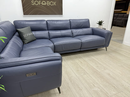 DFS San Antonio Power Recliner Corner Sofa Right Hand Facing In Blue Leather