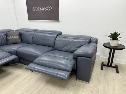 Sofology Laurence Power Recliner Corner Sofa In Smoke Blue Leather