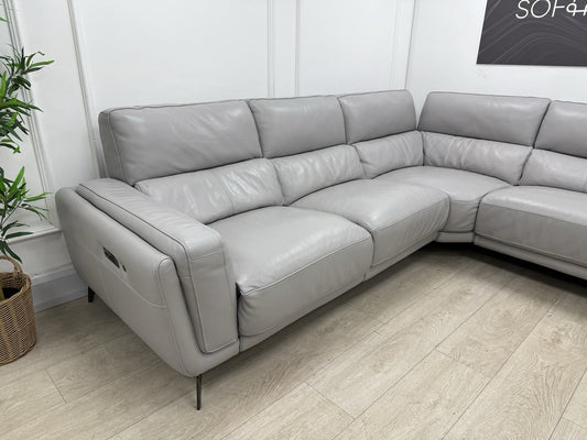DFS San Antonio Power Recliner Heated Corner Sofa In Misty Grey Leather