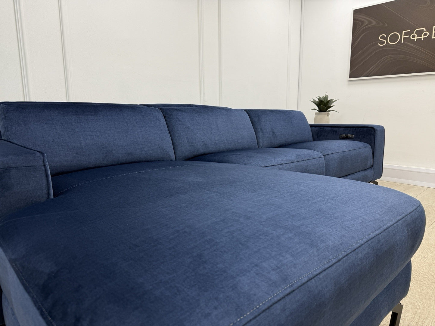 John Lewis Gradient LHF Chaise Power Recliner Sofa In Navy Chenille