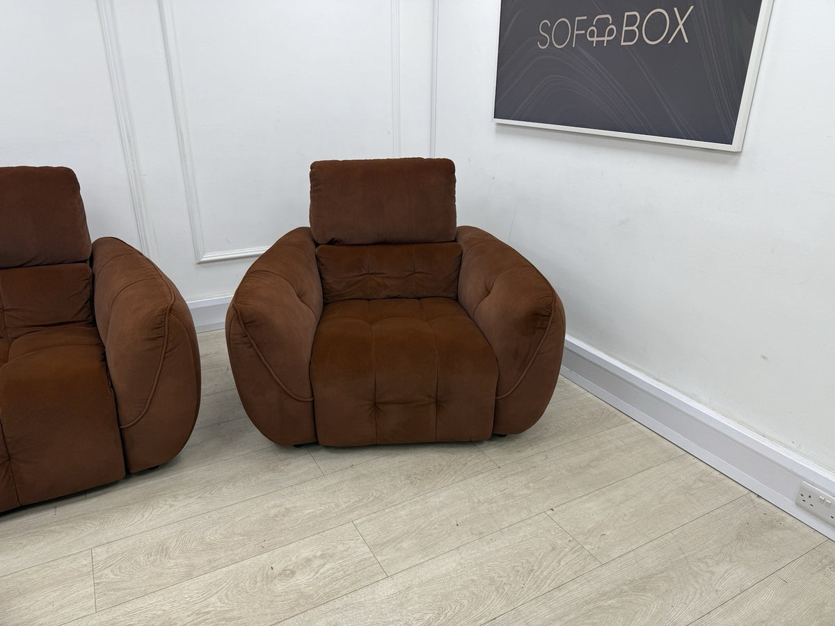 DFS Elektra Power Recliner Sofa, Armchair & Footstool Set In Burnt Orange
