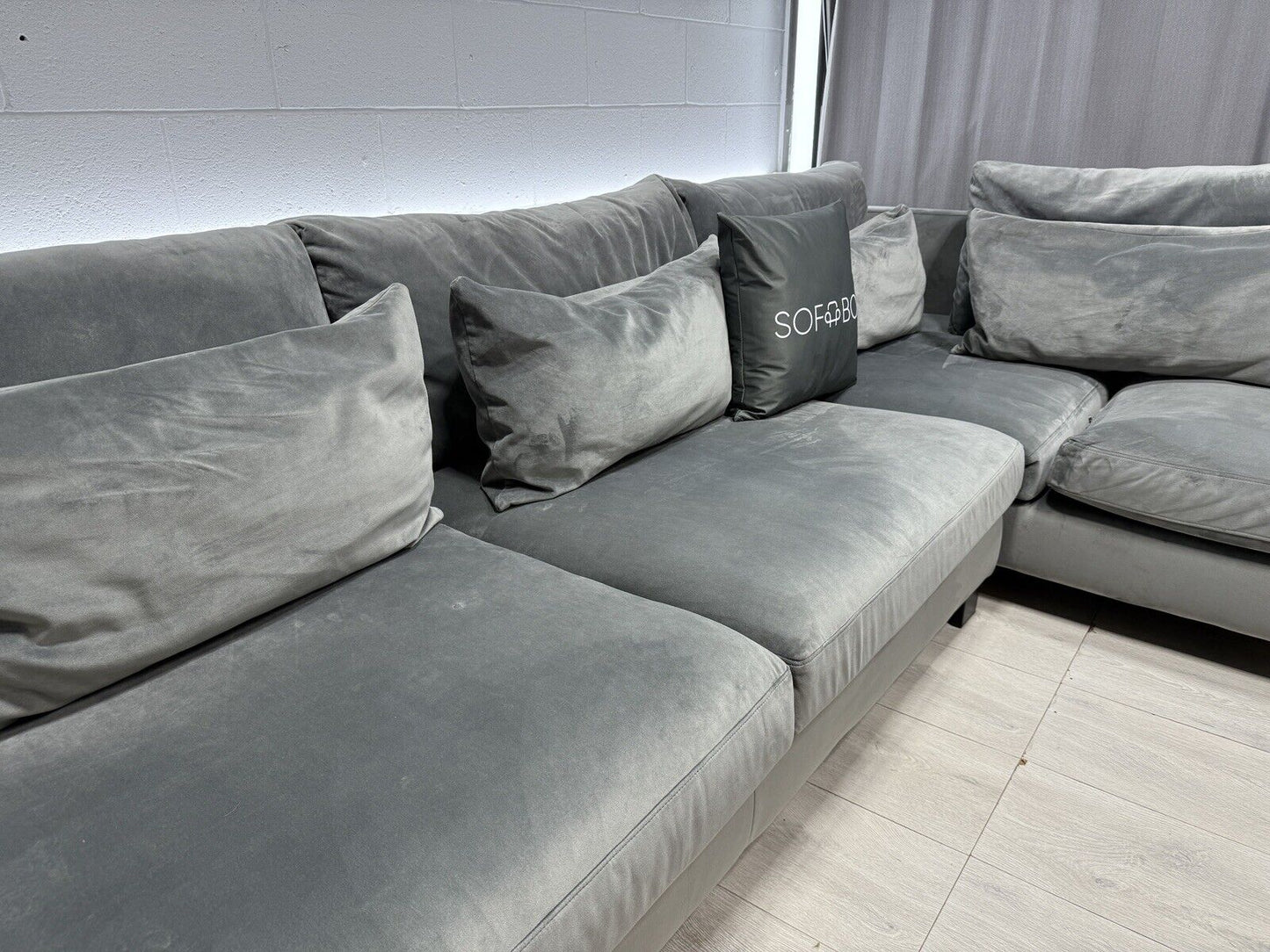 DFS Dwell Lugano Velvet Corner Sofa In Grey - Delivery Available