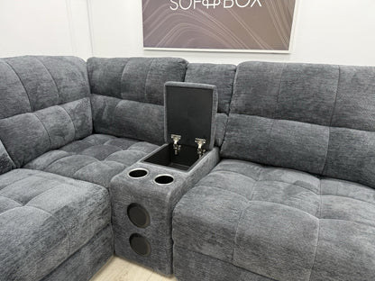 DFS Steller Power Recliner Corner Sofa W/ Speaker Storage In Nuova Black Fabric