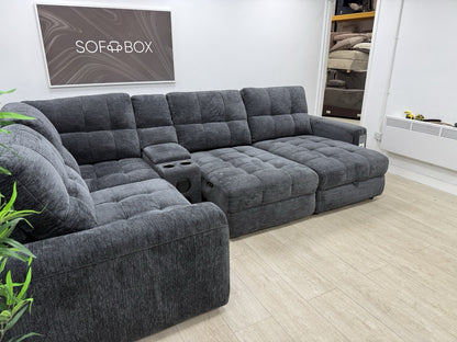 DFS Steller Power Recliner Corner Sofa W/ Speaker Storage In Nuova Black Fabric
