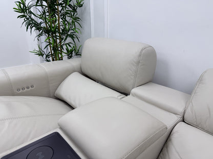 DFS Showcase 2 Seater Cinema Power Recliner Sofa With Console In Frost Leather
