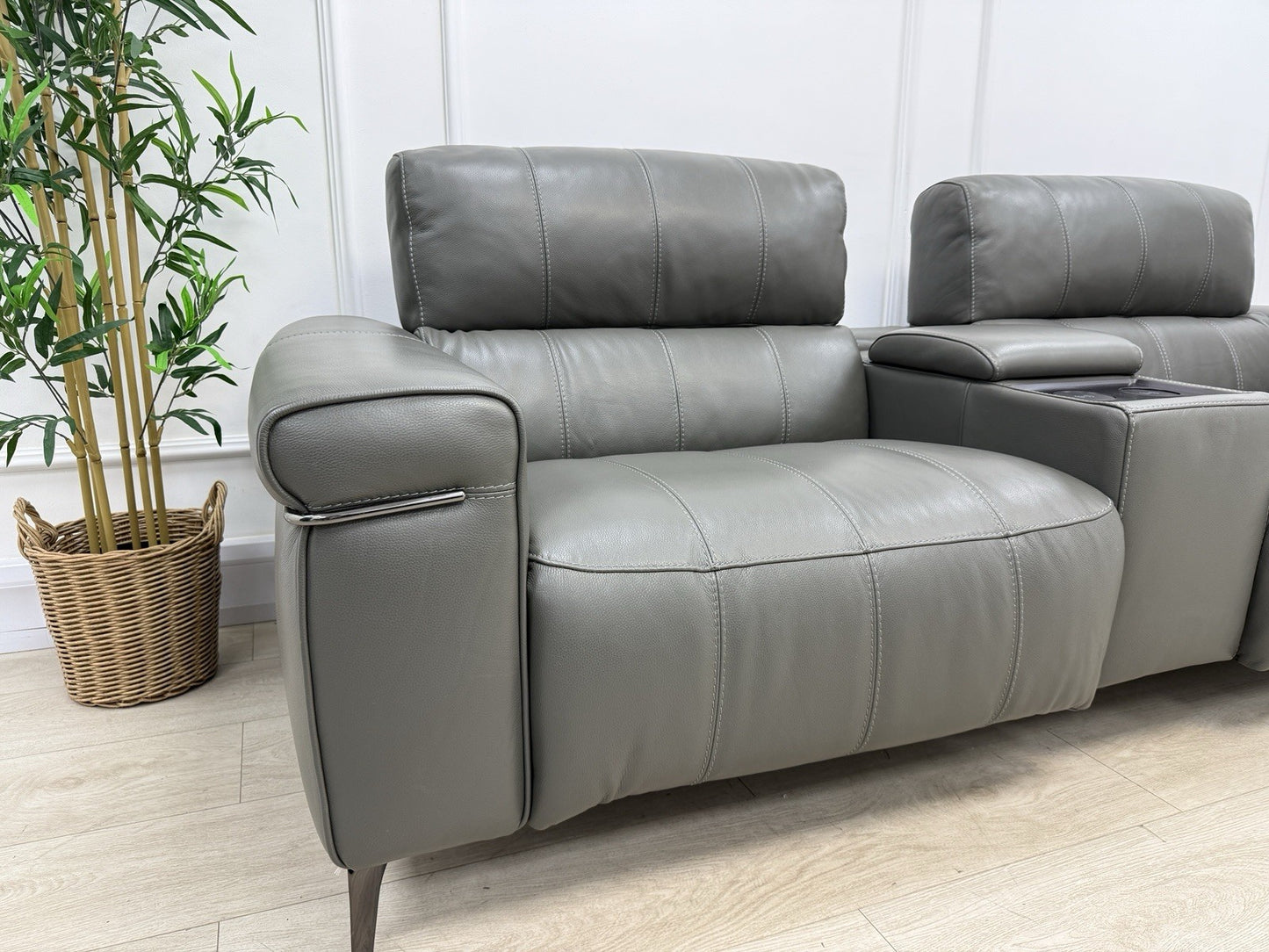 Furniture Village Homestage 3 Seater Power Recliner Media Sofa In Grey Leather