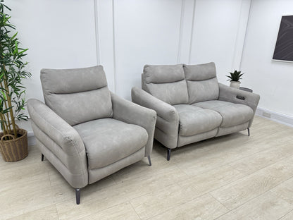 Sofology Renato Power Recliner 2 Seater Sofa & Chair Set In Stone Fabric