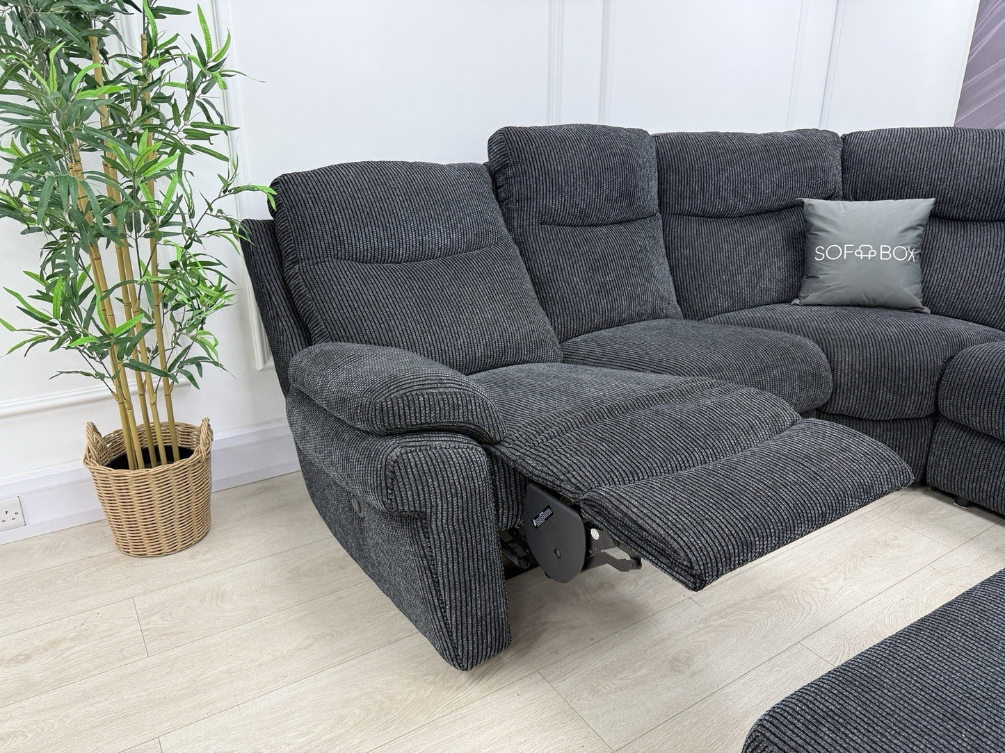 La-Z-Boy Tamla Power Recliner Corner Sofa & Footstool In Black Fabric