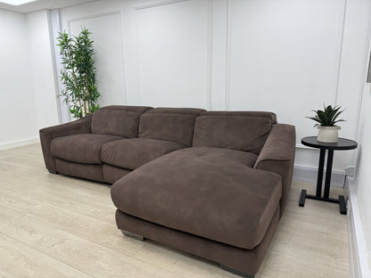 Furniture Village Xavier 3 Seater Chaise Sofa Power Recliner/Headrests In Brown Fabric