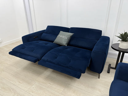 Furniture Village New York Power Recliner 3 Seater & Chair Set In Navy Velvet
