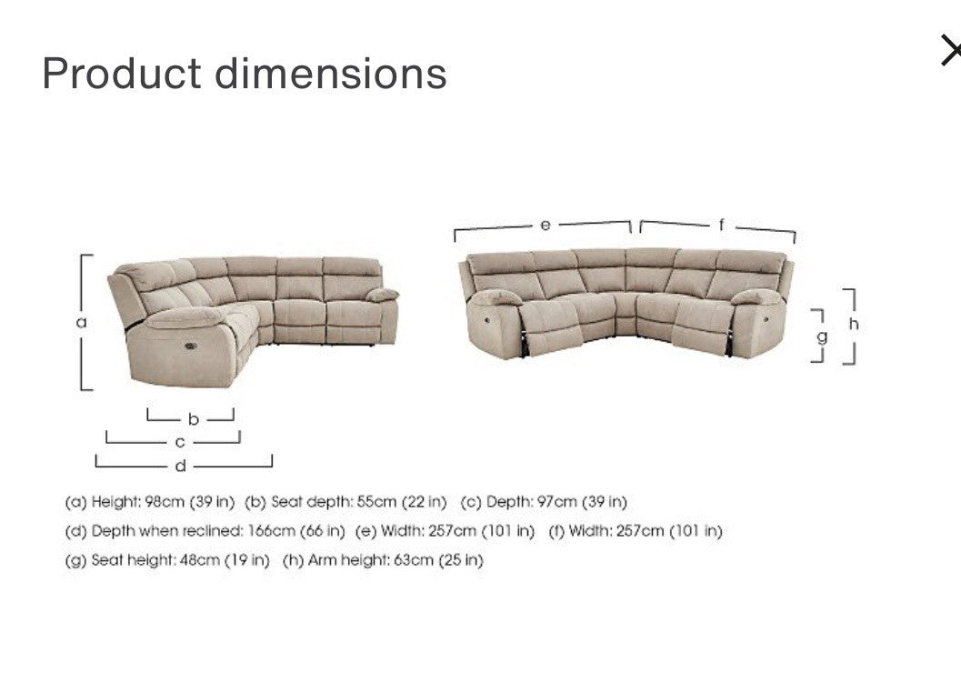 Furniture Village Moreno Power Recliner Corner Sofa & Footstool In Grey