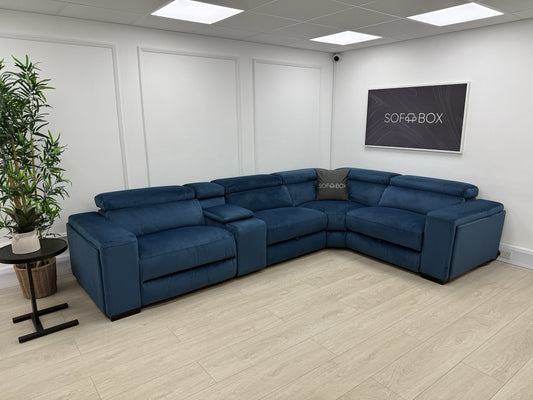 DFS Wander Power Recliner Corner Sofa In Blue Velvet