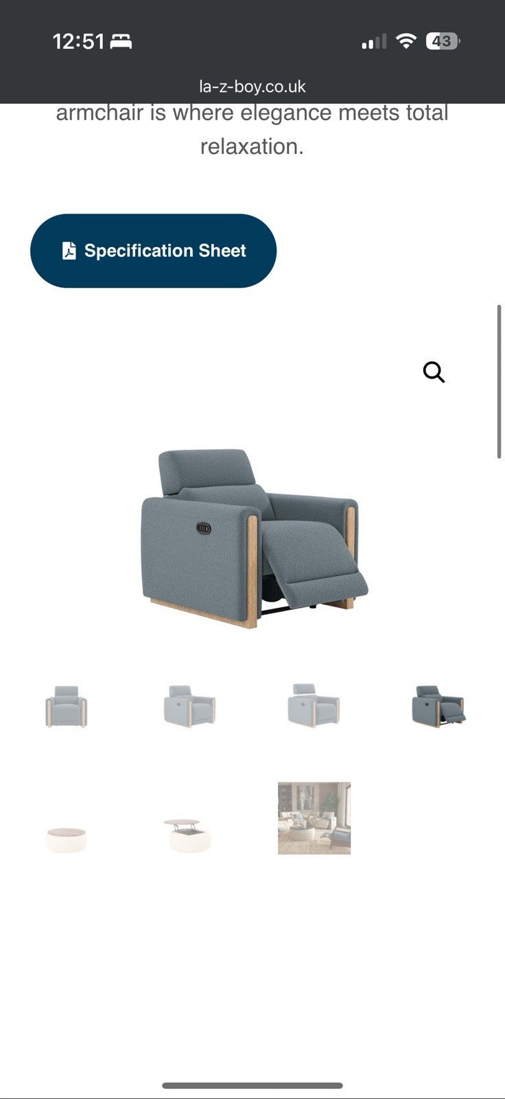 La-Z-Boy Faith Power Recliner/Headrest Armchair In Cream Leather