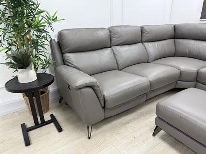 Furniture Village Contempo Power Recliner Corner Sofa &amp; Footstool Grey Leather