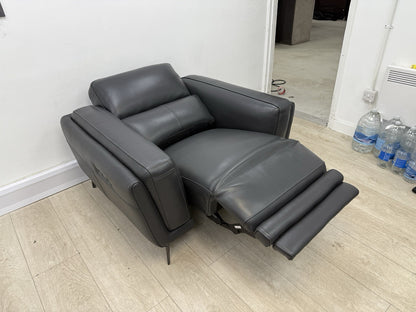 DFS San Antonio Power Recliner Heated Chair In Super Club Dark Grey Leather