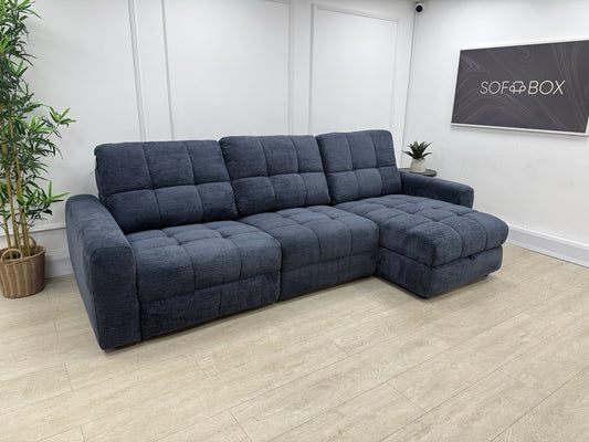 DFS Steller Power Recliner 3 Seater L Shape Sofa In Midnight Navy Fabric