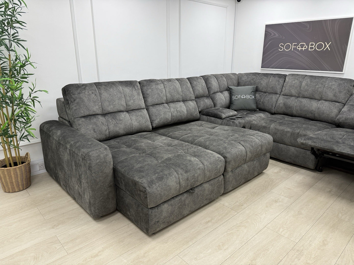 DFS Steller Corner Power Motion Chaise Sofa In Grey Mason Fabric
