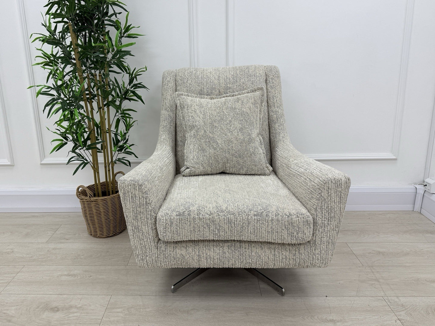 Sofology Bartello Fabric Accent Swivel Chair in Chunky Boucle Fabric