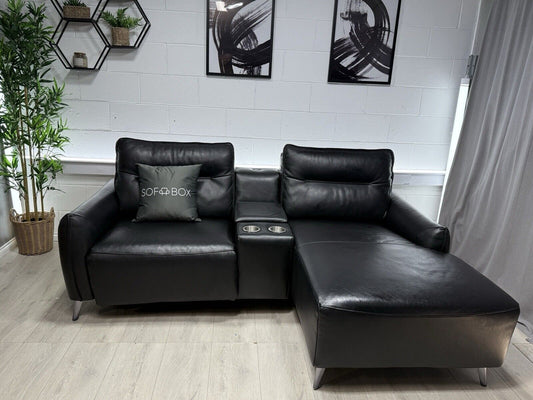 DFS Illuminare Chaise 2 Seater Power Recliner Sofa In Black Leather