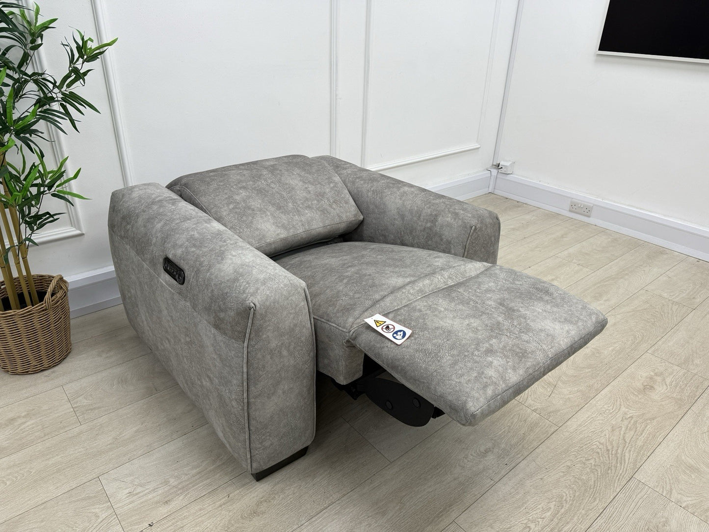 DFS Lauder Power Recliner Armchair In Grey Fabric