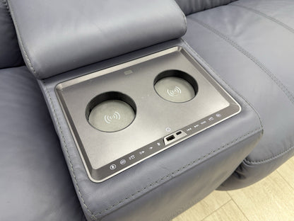 DFS Showcase 3 Seater Power Recliner Cinema Sofa In Denim Leather Fabric