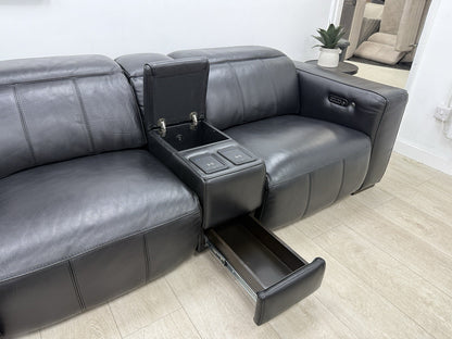 DFS Crusade Heated Power Recliner Corner Sofa Black Leather Smart Console Unit