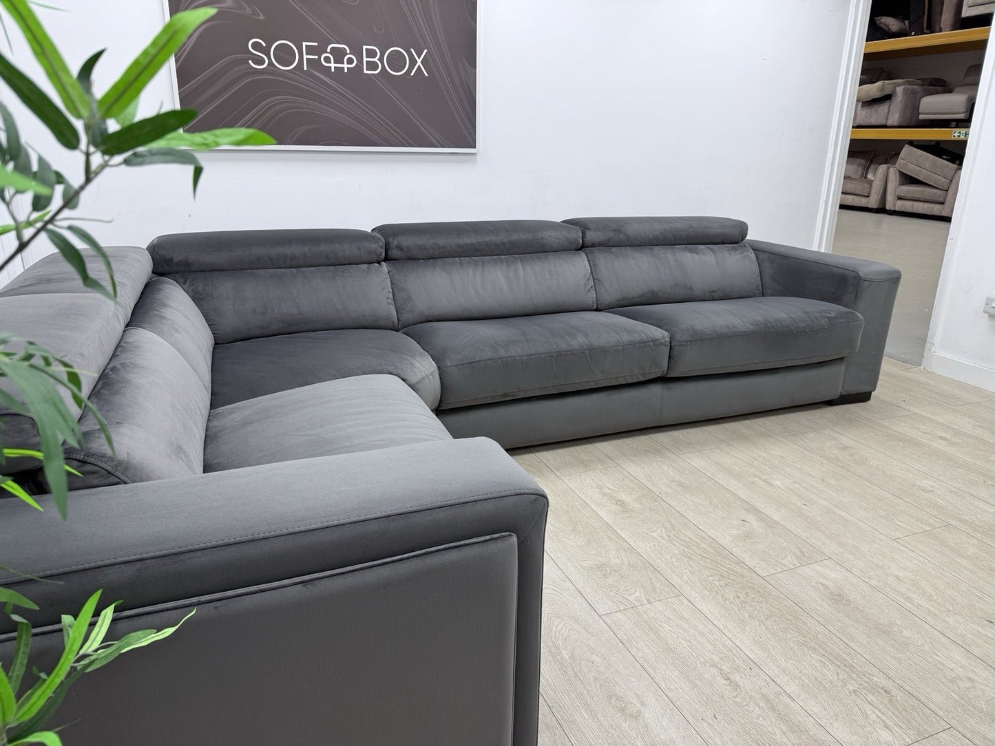 DFS Wander Power Recliner Corner Sofa Bed In Velvet Charcoal Fabric