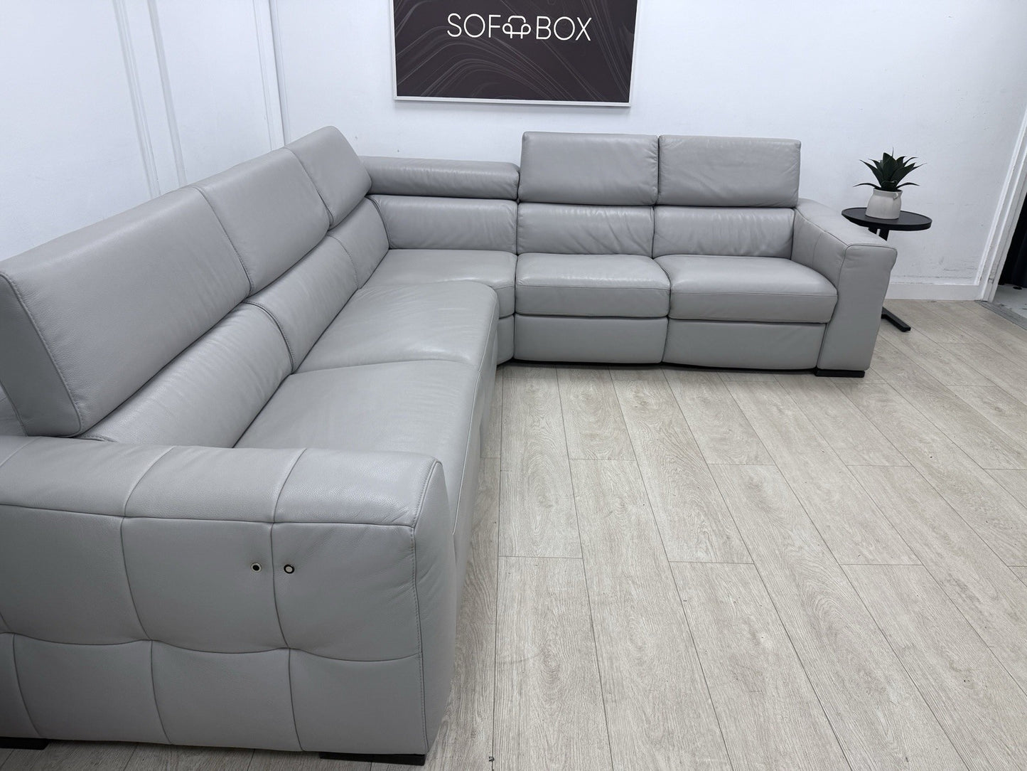 Natuzzi Click Modular Power Recliner Corner Sofa In Grey Leather