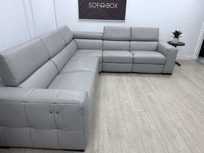 Natuzzi Click Modular Power Recliner Corner Sofa In Grey Leather
