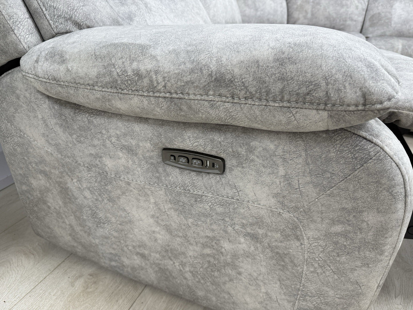 Furniture Village Moreno Power Recliner Corner Sofa & Footstool In Grey