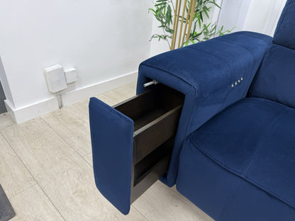 DFS Showcase 2 Seater Power Recliner Cinema Sofa In Blue Velvet Fabric