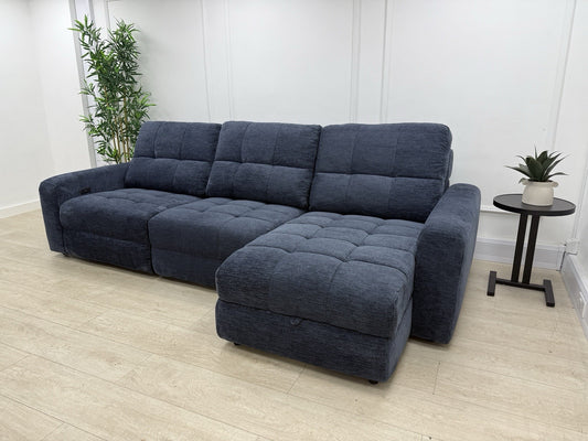 DFS Steller Power Recliner 3 Seater L Shape Sofa In Midnight Navy Fabric